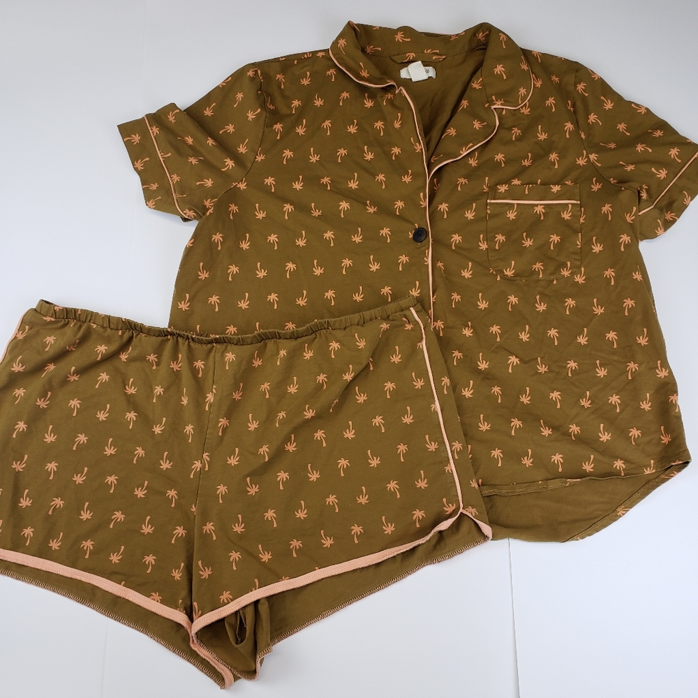 Madewell Palm Tree 2pc Short Pajama Set Sz XL